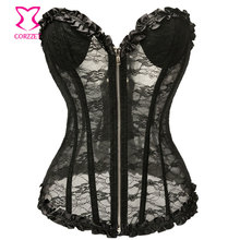 Corzzet Black Lace Zipper Full Steel Boned Corsets and Bustiers Waist slimming  Wedding Corset Sexy Gothic Over Bust Corset 2024 - buy cheap