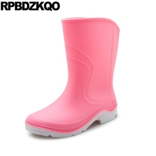 Rainboots Ladies Women Ankle Boots 2021 Round Toe Candy Flat Shoes Slip On Pink Wide Calf Waterproof Autumn Pvc Rain Short 2024 - buy cheap