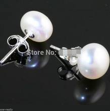 New 9 - 10MM Freshwater Cultured White Pearl Silver Stud Earring>>>silver earrings for women Free shipping 2024 - buy cheap