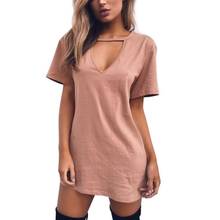 2018 Women Summer Dresses Sexy V-Neck Female Solid Casual Loose Dress Hollow Out Women A-Line Mini Vestidos Plus Size S-3XL H8 2024 - buy cheap
