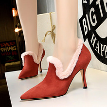 Женские туфли-лодочки Koovan, модная зимняя женская обувь, Винные ботинки на очень высоком каблуке, замшевые, с острым мехом, теплая пикантная обувь 2024 - купить недорого