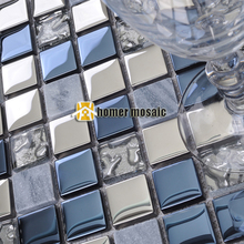 square gray glass mixed stainless steel metal mosaic for bathroom shower tiles kitchen backsplash tiles HMEE007 2024 - buy cheap