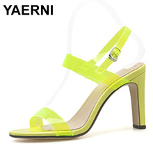 YAERNIFashion High Heels Peep Toe Transparent PVC Sandals Women's Shoes Summer PumpsWomens Shoes Buckle StrapSandalias MujerE990 2024 - buy cheap