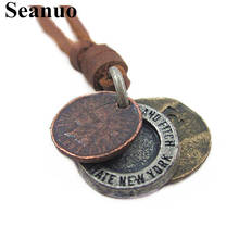 Seanuo Vintage Genuine Leather 3 Conis Pendant Necklace For Men Fashion Punk Rock Women Statement Sweater Choker Necklace Girls 2024 - buy cheap