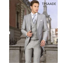 Esmoquin gris para hombre, de corte entallado traje masculino, clásico, novio desnudo, esmoquin Terno personalizado (chaqueta + Pantalones + chaleco) 2024 - compra barato