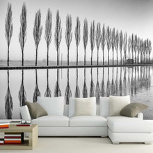 Papel de parede 3d preto e branco, árvores, decoração para sala de estar, tv, sofá, quarto, mural de restaurante, bar 2024 - compre barato