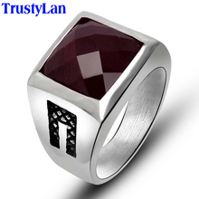 TrustyLan Fashion New Solid Stainless Steel Mens Rings Red Black Stone Rings For Men Vintage Jewelry Cool Ring Men Gifts For Him 2024 - buy cheap