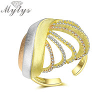 Mytys-anillo hueco de tres tonos para mujer, Circonia cúbica AAA, Micro pavé de latón, joyería para fiesta y boda, anillos R2082 2024 - compra barato