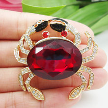 Fashion Jewelry Lovely Red Crab Animal Gold-Tone Brooch Pin Rhinestone Crystal 2024 - buy cheap