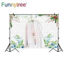 Funnytree-telón de fondo para fotografía de recién nacido, telón de pared de ladrillo blanco, cortina de boda, jardín, puerta arqueada de acuarela 2024 - compra barato