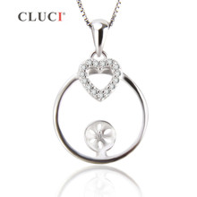 CLUCI 925 Silver Sterling sparkling heart Pendant Mounting for Women Pearl Necklace Making birthday gift wedding jewelry SP208SB 2024 - buy cheap