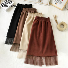 SEDUTMO Spring Lace Skirts Women Pleated Tutu Mesh High Waist Skirt Elastic Patchwork Midi Black Vintage Skirt ED651 2024 - buy cheap