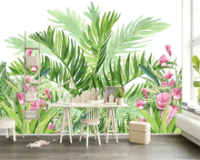 Papel de parede personalizado simples fresco chuva floresta planta folha banana jardim murais tv sofá quarto fundo da 3d papel beibehang 2024 - compre barato