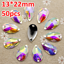 50pcs 13*22mm crystal AB Silver Base FlatBack Rhinestone Sew On Stone Droplet Resin Sewing On Rhinestone For Jewelry And Strass 2024 - buy cheap