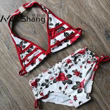 6-14 Years Floral Girl Swimsuit Kids Print Teenager Girl Bikini Set Halter Top Two Piece Children Swimwear Red Girl Bathing Suit 2024 - buy cheap