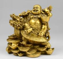 Buda maitreya de riqueza chinesa, buda feliz de 11cm com riqueza de dragão e estátua de tartaruga 2024 - compre barato