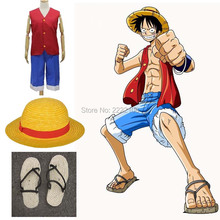 Новый костюм для косплея, цельная Обезьяна D. Luffy 1-й косплей костюм на Хэллоуин комплект футболка + брюки + шляпа + обувь, бесплатная доставка 2024 - купить недорого