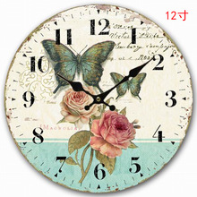 Reloj de decoración de sala de estar Vintage de estilo europeo, Relojes de pared creativos, relojes de cuarzo con placa de madera a la moda 2024 - compra barato