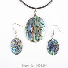 New Natural Abalone Shell Oval Blue Thin Beads Pendant Necklac & Earring 1 Set 2024 - buy cheap