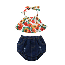Summer Baby Girl Sunflower Clothes 2Pcs Sunsuit Set Toddler Kids Floral Beach Suits Tops Dress Shorts Pants Romper Outfits Set 2024 - buy cheap