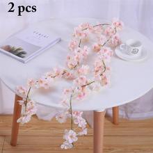 2pcs Silk Sakura Cherry Blossom Vine Lvy Wedding Arch Decoration Layout Home Party Rattan Wall Hanging Garland Wreath Slingers 2024 - buy cheap