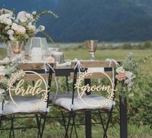 Индивидуальный Свадебный деревянный венок, знаки на стулья для невесты и жениха, индивидуальные деревянные знаки на стулья мистер и миссис-деревянные знаки на стулья 2024 - купить недорого