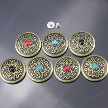 DIY leather craft wallet decoration screws button turquoise stone rhinestone inlay vintage bronze color 24mm diameter 15pcs/lot 2024 - buy cheap