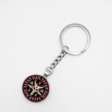2019/ New Retro Silver Five-pointed Star Keychain Red Goat Head Glass Dome Pendant Baphomet Key Ring Gothic Jewelry 2024 - buy cheap