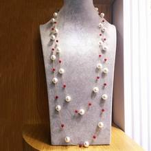 Collar de perlas de imitación de múltiples capas para mujer, collar largo con cuentas blancas y rojas, cadena de suéter, accesorios de joyería para vestido 2024 - compra barato