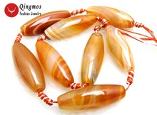 Qingmos 10*42mm Olivary Shape Red Striped Natural Agates Loose Beads Jewelry Making DIY Necklace Bracelet Strand 15" Los667 2024 - buy cheap