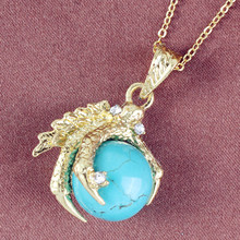 Trendy-beads Light Yellow Gold Color Dragon Claw Green Turquoises Round Stone Pendant Vintage Necklace 2024 - buy cheap