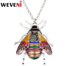 WEVENI Statement Enamel Alloy Honey Bee Insect Necklace Chain Pendant Collar Fashion Jewelry For Women Girls Gifts Accessories 2024 - buy cheap