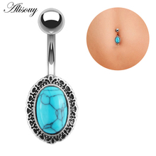 Alisouy-Piercing de acero quirúrgico para el ombligo, joyería para el ombligo con piedra azul, piercing para el ombligo, 1 unidad 2024 - compra barato