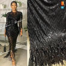 Tassels Sequins Style African Net Lace Elastic Fabrics 2019 High Quality Sequined Embroidered Mesh Lace Material Wedding Fabrics 2024 - buy cheap