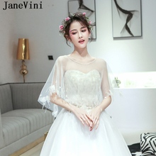 JaneVini, элегантная Новинка лета, белая свадебная шаль, накидка с овальным вырезом, расшитая бисером, женская короткая накидка, болеро для свадебного платья, пальто Veste Femme 2024 - купить недорого