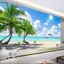 Papel pintado 3D personalizado, no tejido, para dormitorio, Fondo de TV, Fresco, HD, árbol de coco, playa, Delfín, paisaje, rollo de papel pintado fotográfico 2024 - compra barato