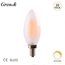 Grensk-lâmpada de filamento de vidro fosco led, 10 pçs, 4w, c35, edison, luz quente, branca, 2700k, e14, 220v, dimerizável, lustre, vela 2024 - compre barato