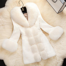 Зимнее женское пальто с кроличьим мехом, длинное тонкое пальто с воротником из искусственного лисьего меха, Модное теплое пальто в европейском и американском стиле 6XL 2024 - купить недорого