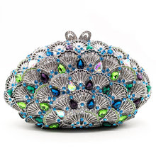 Green/Purple/Blue Rhinestone Women Clutch Bag Fashion Silver Metal Evening Purse White Crystal Lady Dinner Party Chain Handbags 2024 - buy cheap