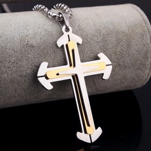 Wholesale Hip-hop Stainless Steel Silver Color And Gold Color Cross Jesus Crucifix Pendant Necklace Mens Boys Box Link ChainGift 2024 - buy cheap