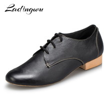 Ladingwu 2018 Salsa Dance Shoes Mens Modern Latin Dance Shoes Ballroom Tango Dancing Shoes Men Black Genuine Leather Heel 2.5cm 2024 - buy cheap
