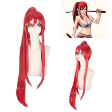 Fantasia de rabo de fada erza, peruca vermelha, longa e lisa, para cosplay, cabelo sintético, para meninas 2024 - compre barato