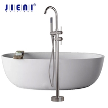 Jieni-conjunto de chuveiro níquel escovado, montagem de piso, latão sólido, banheiro, pia, banheira, torneira, misturador 2024 - compre barato