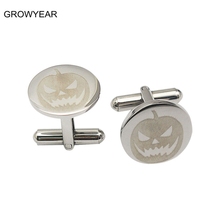 Gemelos de calabaza de Halloween para hombre y mujer, accesorio redondo de acero inoxidable de 17mm de diámetro, Color plateado, regalo 2024 - compra barato