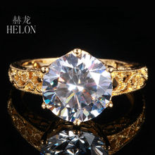 HELON 10mm Round 4ct Lab Grown Diamond Starling Solitaire Solid 14k Yellow Gold Vintage Engagement Ring Moissanites Wedding Ring 2024 - buy cheap