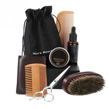 Kit de aceite y crema para modelado de estilo masculino, herramienta de cuidado de la barba, tijeras, bigote, peine, cepillo, bolsa de aseo 2024 - compra barato