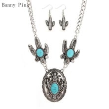 Boho Alloy Aunts Pendant Necklace Earrings For Women Ethnic Synthetic Stone Metal Statement Choker Necklace Fashion Jewelry Set 2024 - buy cheap