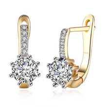 Women Champagne Gold Color Hoop Earrings Plated Light Blue White Cubic Zircons Earrings for Lady Wedding Party Jewelry Love Gift 2024 - buy cheap