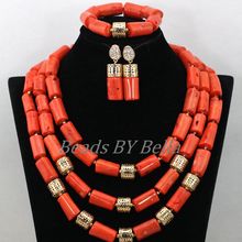 Real Coral Jewelry Set Necklace Nigerian Traditional Coral Beads Wedding African Jewelry Sets For Women Free Shipping ABK318 2024 - buy cheap