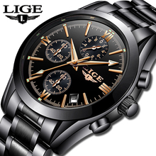 LIGE Mens Watches Top Brand Luxury Fashion Business Quartz Watch Men Sports Full Steel Waterproof Black Clock Relogio Masculino 2024 - buy cheap